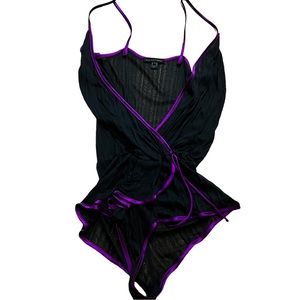 Kiki De Montparnasse Cashmere Knit Black Teddy with Purple Trim, Small, NWOT